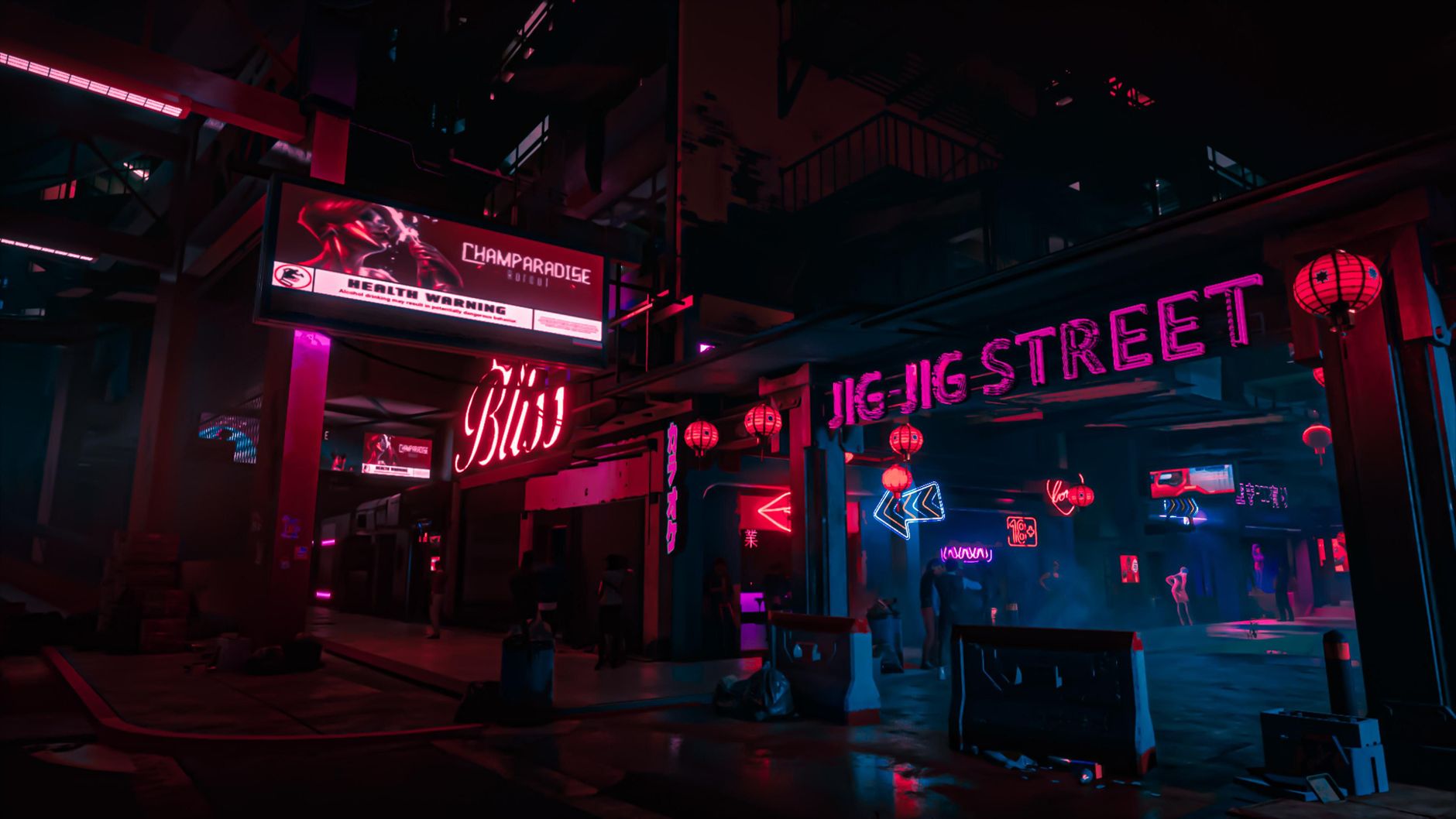 Neonfylld cyberpunkgränd